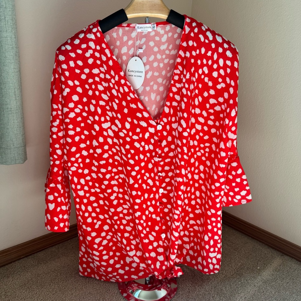 Red Animal Print Blouse | Elegant and Chic Women’s Top  | XL